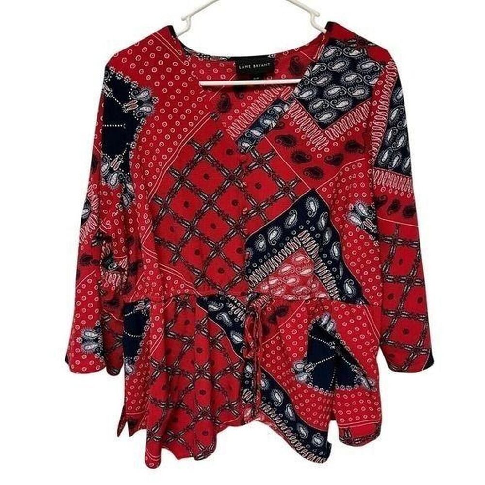 Lane Bryant Women's Red and Blue Bandana Print Blouse